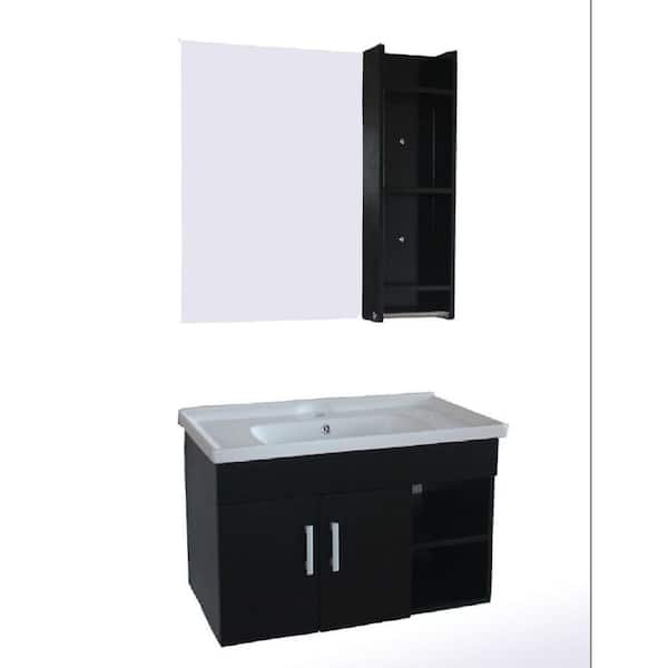 Garrido Bros. and Co. Max Series 33.5 in. W x 17.5 in. D x 19.5 in. H. Vanity in Dark Wenge with Mirror Cabinet and Ceramic Basin