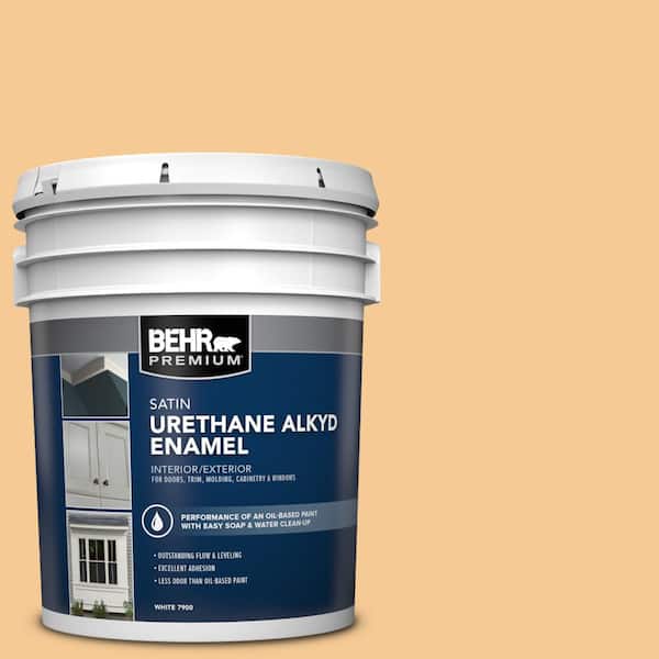 BEHR PREMIUM 5 gal. #AE-22 Burlap Gold Urethane Alkyd Satin Enamel Interior/Exterior Paint