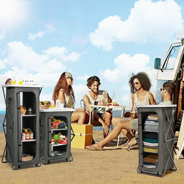 25 in. x 18 in. x 47 in. Gray Folding Pop-Up Cupboard Compact Camping Storage Cabinet with Bag Large Size