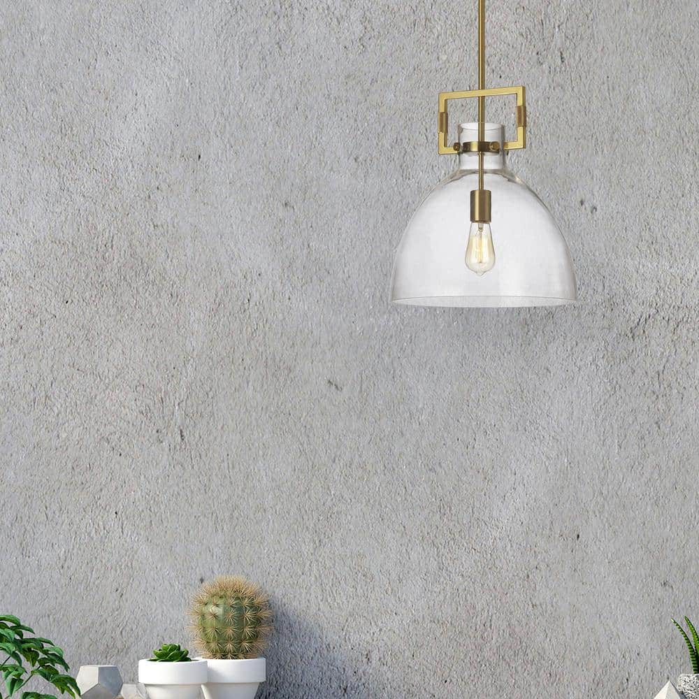 Liberty Aged Brass 13.75" Modern Bowl Pendant with Clear Dome Shade