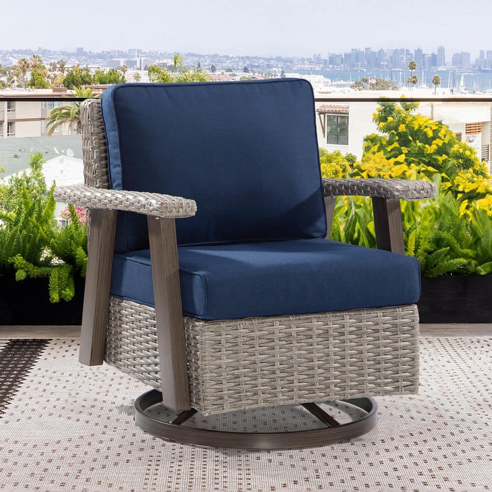 Wicker Outdoor Rocking Chair with Extra-Thick Deep Blue Cushions (2-Pack) price history on PriceWatchPro