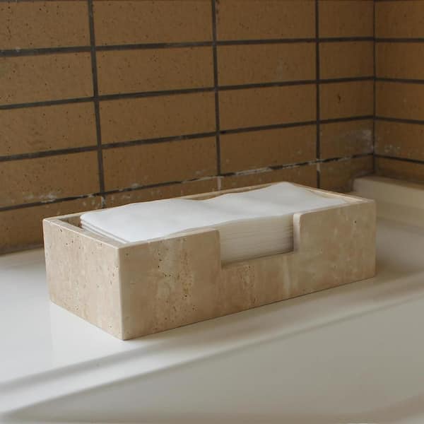 9.8 in. L x 4.9 in. W x 2.8 in. H Natural Travertine Napkin Basket for Kitchen, Restaurant, Bathroom, Guest Towel Holder