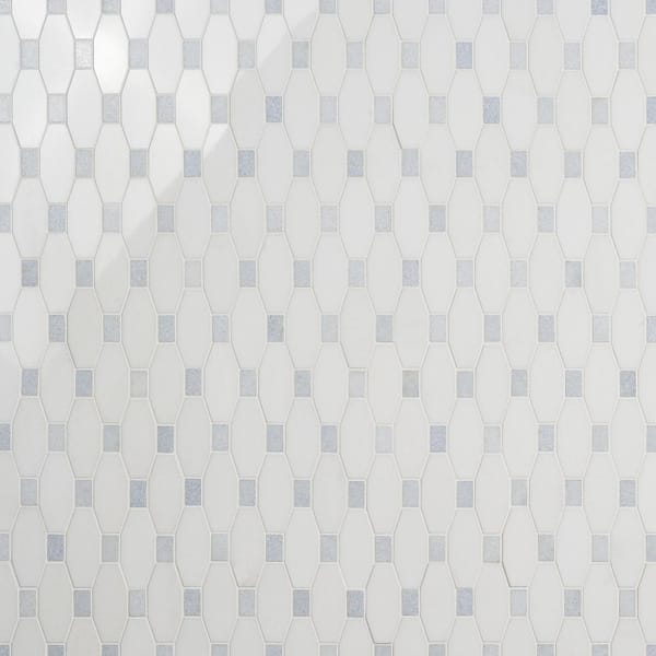 Ivy Hill Tile Diapson White Thassos and Blue Celeste 9.75 in. x 10 in. Polished Marble Mosaic Tile (0.67 sq. ft./Sheet)