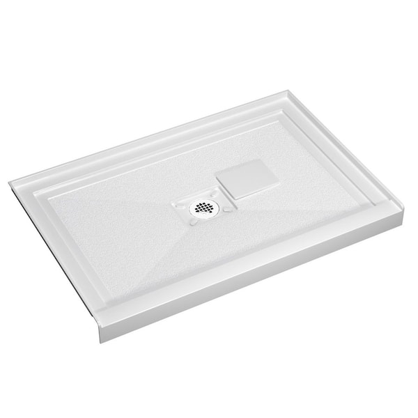 NTQ 48 in. L x 32 in. W Acrylic Single Threshold Shower Base Alcove Floor Rectangular Pan Base w/ Center Drain in White