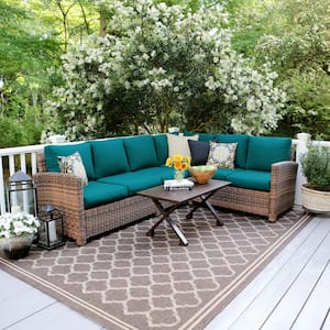 Dalton 5-Piece Wicker Outdoor Sectional Set with Peacock Cushions
