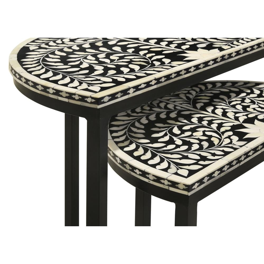 Zakiya Black and White Half-Moon Nesting Tables with Storage