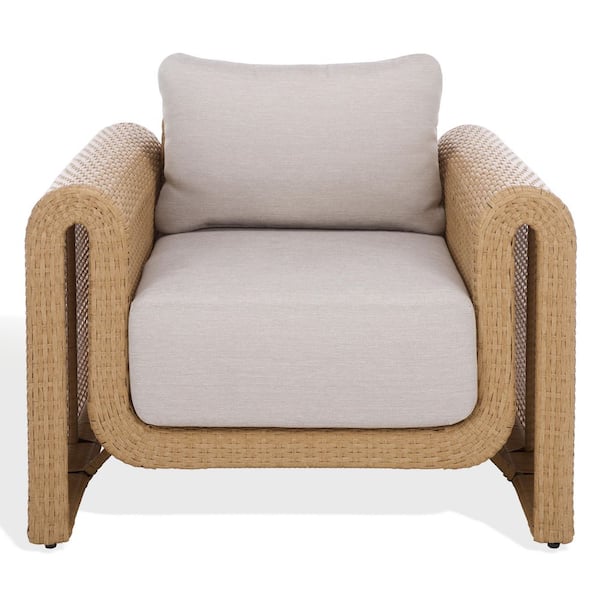 Cleandra Wicker Outdoor Lounge Chair with Beige Cushion