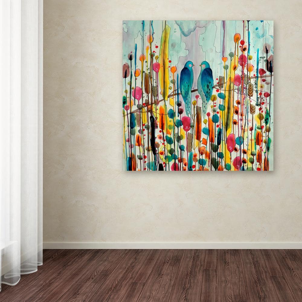 Colorful Abstract Blue Birds Canvas Wall Art, 24'' x 24''