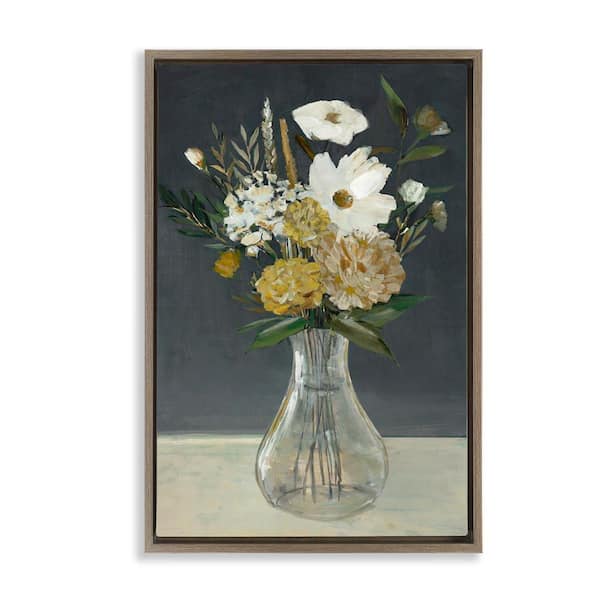 Stupell Industries Earthy Floral Vase by Hannah Dawson Brown Floater Frame Nature Graphic Art Print 25 in. x 17 in.