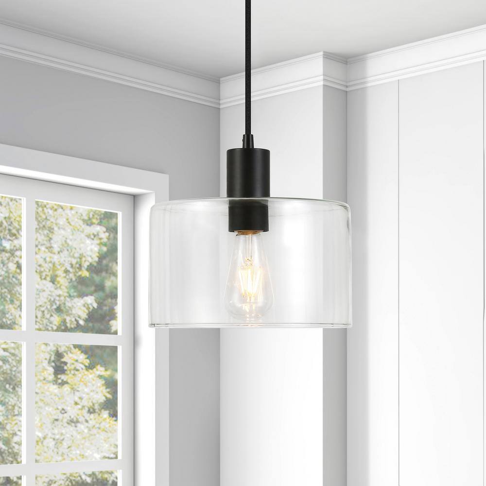 Coastal Beach House Bronze Pendant with Clear Glass Drum Shade