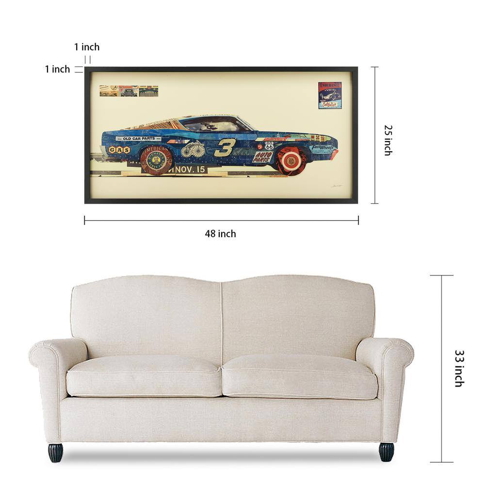 Blue Ford Torino Dimensional Collage Framed Graphic Art Under Glass