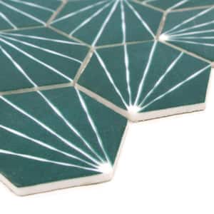 Art Deco Green Emerald Hexagon 12x10.6in. Recycled Glass Matte Patterned Mosaic Floor and Wall Tile (8.9 sq. Ft./Box)