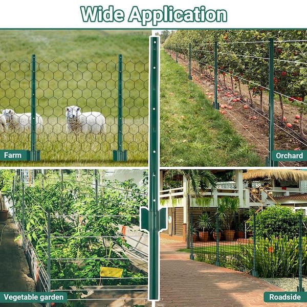 Angel Sar 48 in. x 1.2 in. x 1.2 in. Metal Fence Post U Post Green for Garden Wire Fence Steel Garden Post Sign Post (10-Pack)