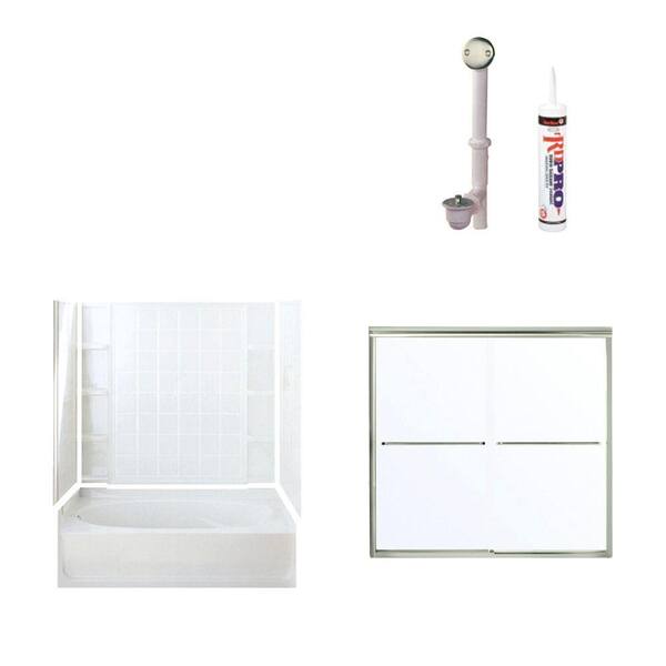 STERLING Ensemble 60 in. x 42 in. x 72 in. Bathtub Kit with Left-Hand Drain in White with Satin Nickel Trim-DISCONTINUED