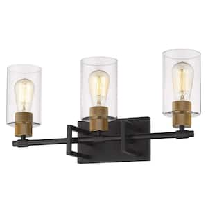 JAZAVA 13.6 in. 3-Light Black Bathroom Vanity Light With Clear Shade ...