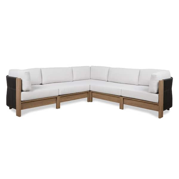 Real Flame Stratton Aluminum Outdoor 5-Piece Deep Seating Modular Patio Sectional Set in Beechwood with Sunbrella oat Cushions