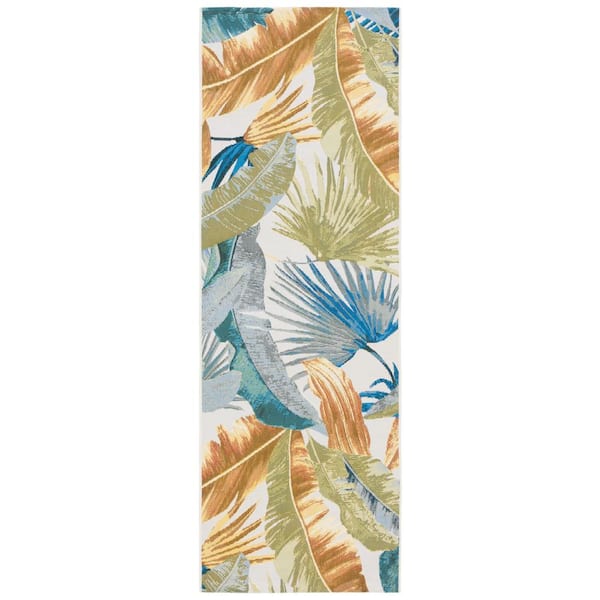 Barbados Runner Gold/Green 3 ft. x 10 ft. Tropical Leaf Indoor/Outdoor Area Rug