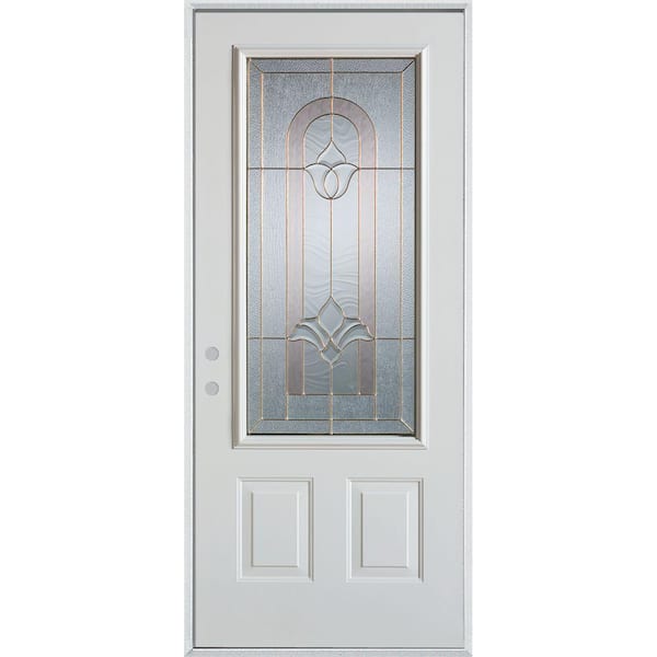 32 in. x 80 in. Traditional Brass 3/4 Lite 2-Panel Painted White Right-Hand Inswing Steel Prehung Front Door