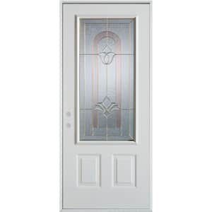 36 in. x 80 in. Traditional Brass 3/4 Lite 2-Panel Prefinished White Right-Hand Inswing Steel Prehung Front Door