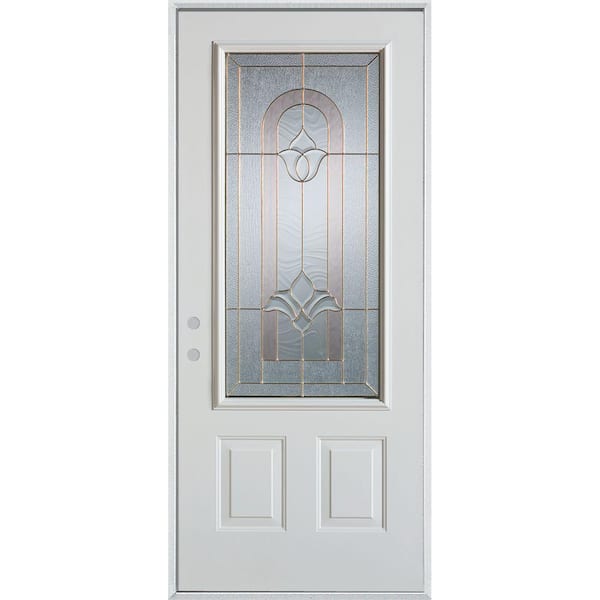 Stanley Doors 36 in. x 80 in. Traditional Brass 3/4 Lite 2-Panel Prefinished White Right-Hand Inswing Steel Prehung Front Door