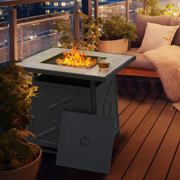 28 in. Outdoor Metal Propane Gas Fire Pit Table with PVC Waterproof Cover, 50,000 BTU, Black