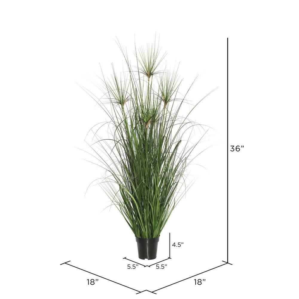 36" Green Artificial Grass Topiary in Black Plastic Pot