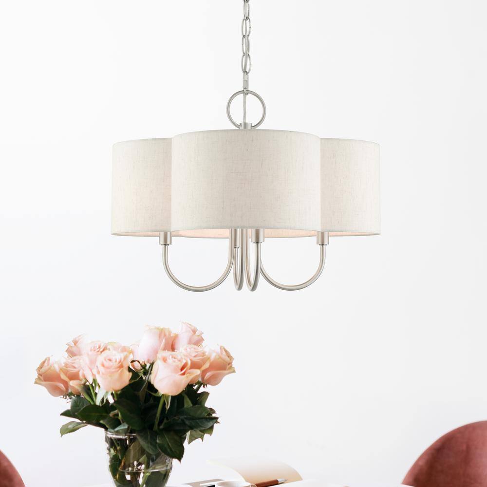 Mini Drum 4-Light Brushed Nickel Chandelier with Scalloped Shade