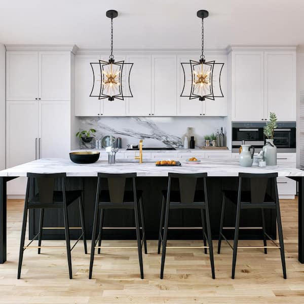 20.5 in. 6-Light Black Kitchen Island Pendant Light, Modern Dining Room Cage Chandelier, Dark Gold Sputnik Chandelier