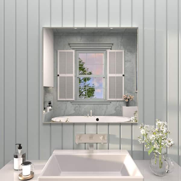 Vibe 30 in. W x 30 in. H Rectangular Framed Wall Bathroom Vanity Mirror in Brushed Nickel