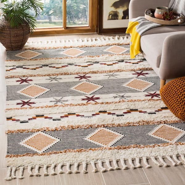 Kenya Ivory/Black-Orange 8 ft. x 10 ft. Geometric Area Rug