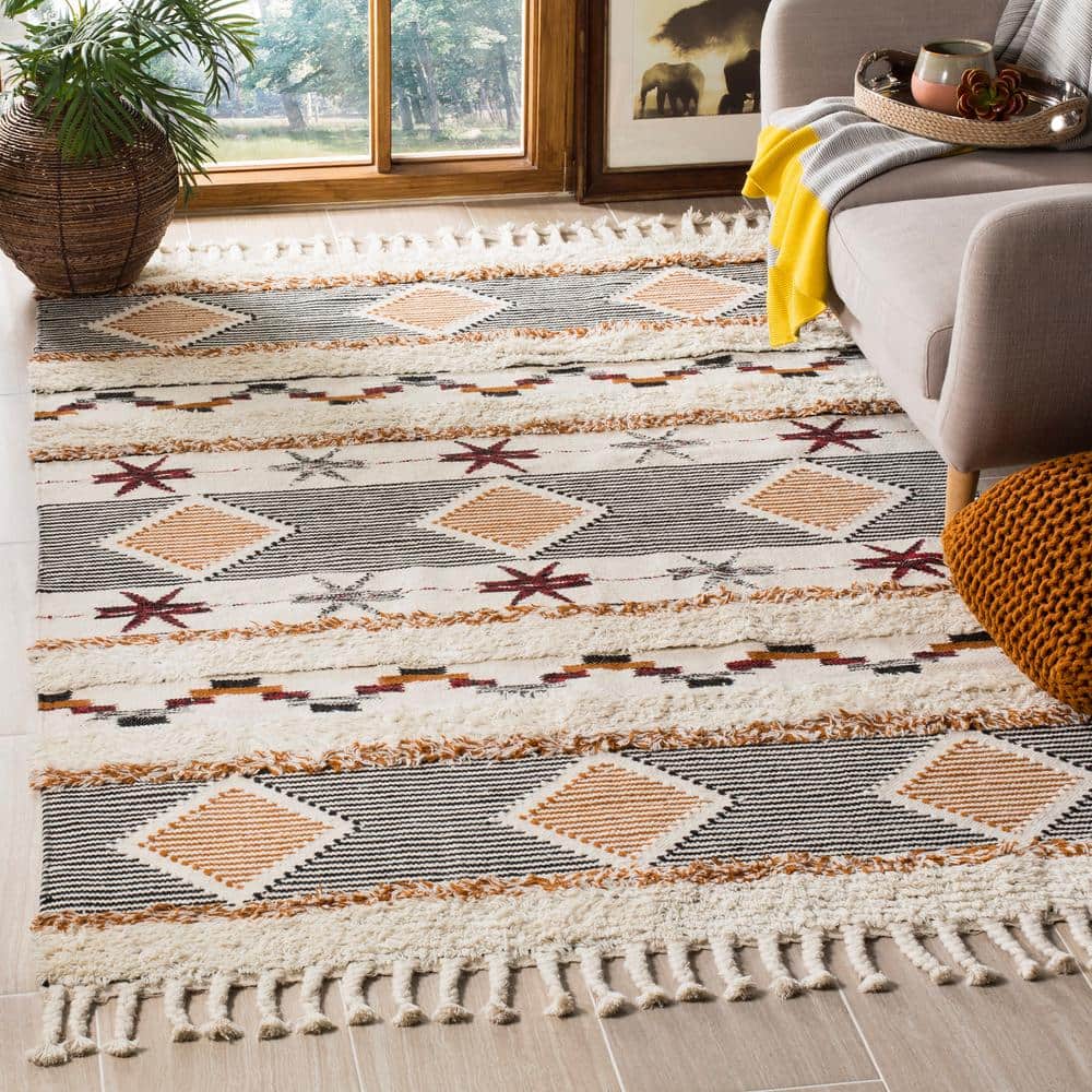 Ivory Geometric Hand-knotted Wool 9' x 12' Rug