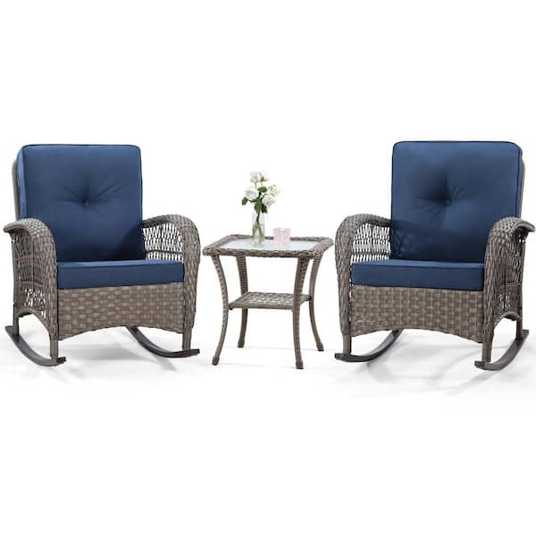 Zeus & Ruta 3-Piece Wicker Outdoor Rocking Chairs Patio Conversation ...