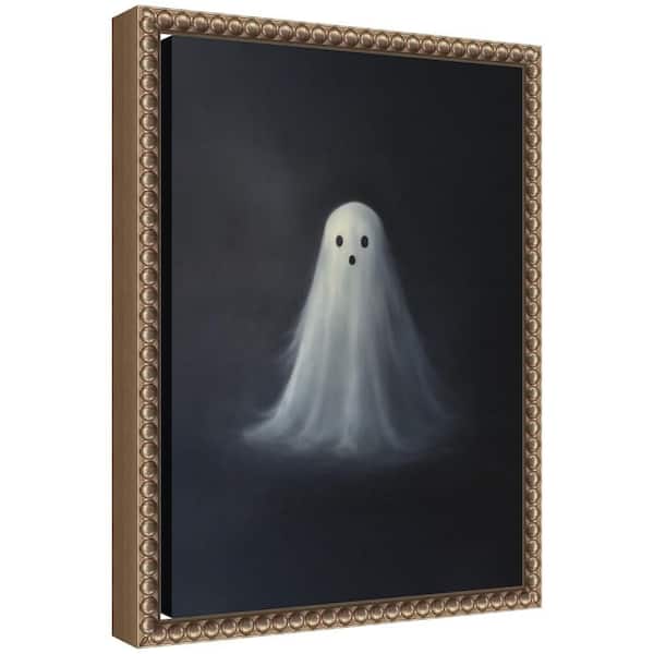 Sylvie "Cute Spooky Ghost on Black" by The Creative Bunch Studio Holiday Framed Canvas Art Print 13 in. x 10 in.
