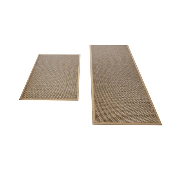 Brown 17.3 in. x 47 in. and 17.3 in. x 30 in. Braided Polyester Non-Slip Cushioned Washable Indoor Kitchen Mats