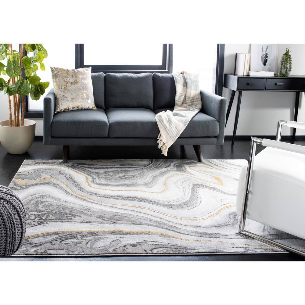 Grey and Gold Abstract 8' x 10' Wool Area Rug