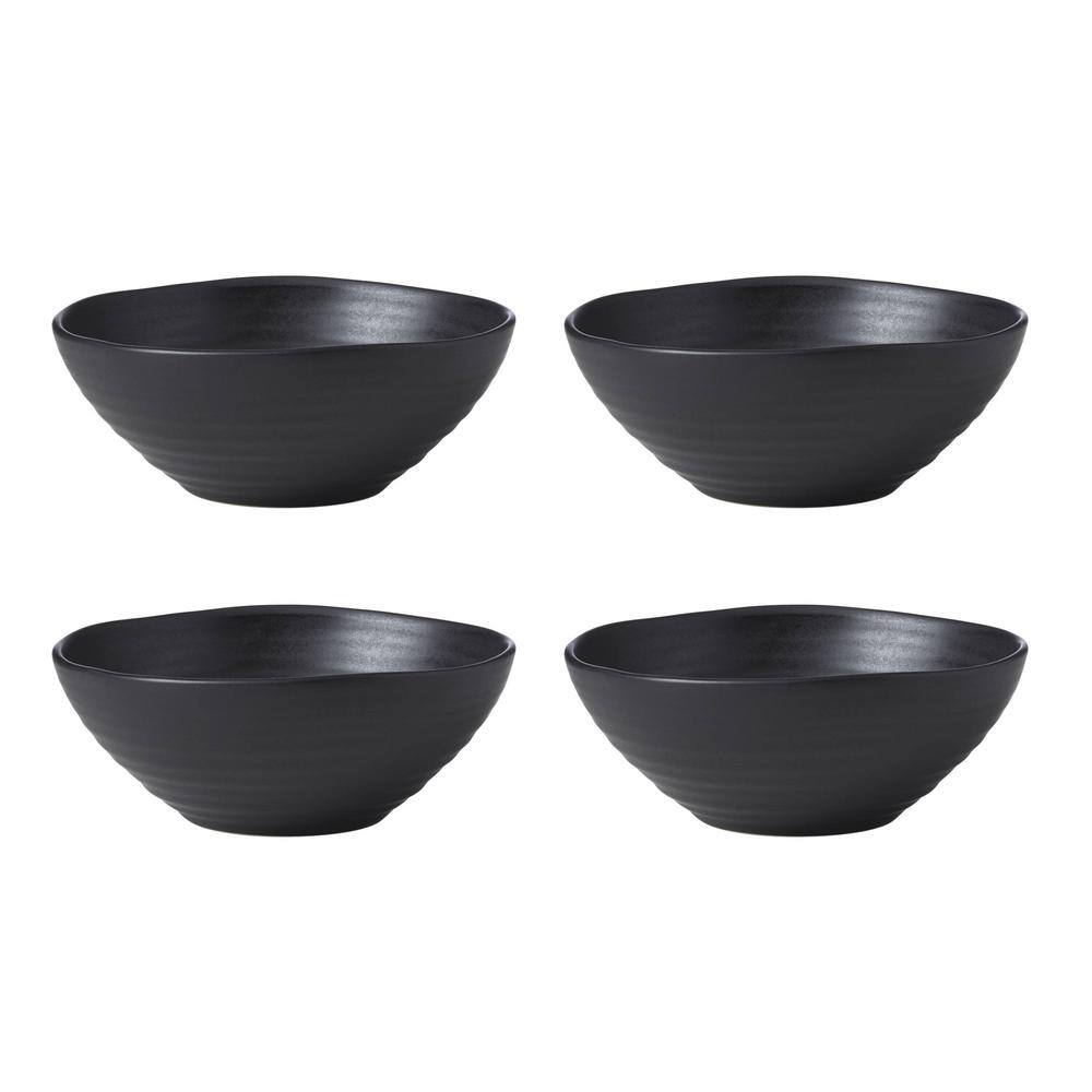 Black Ceramic 12-Piece Round Dinnerware Set with Swirl Embellishment
