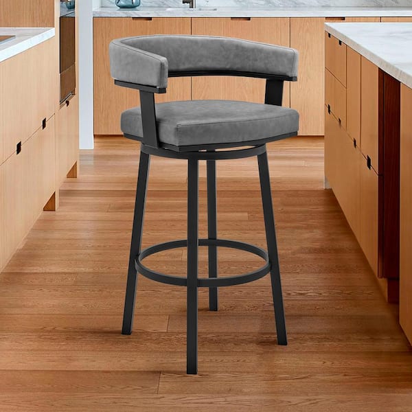 Armen Living Cohen 26 in. Counter Height Low Back Swivel Bar Stool in Black and Grey Faux Leather