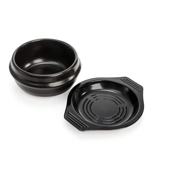 Ceramic Stone Bowl with Melamine Tray Black Heat Retention Dishwasher Safe Gas Electric Oven Compatible Set