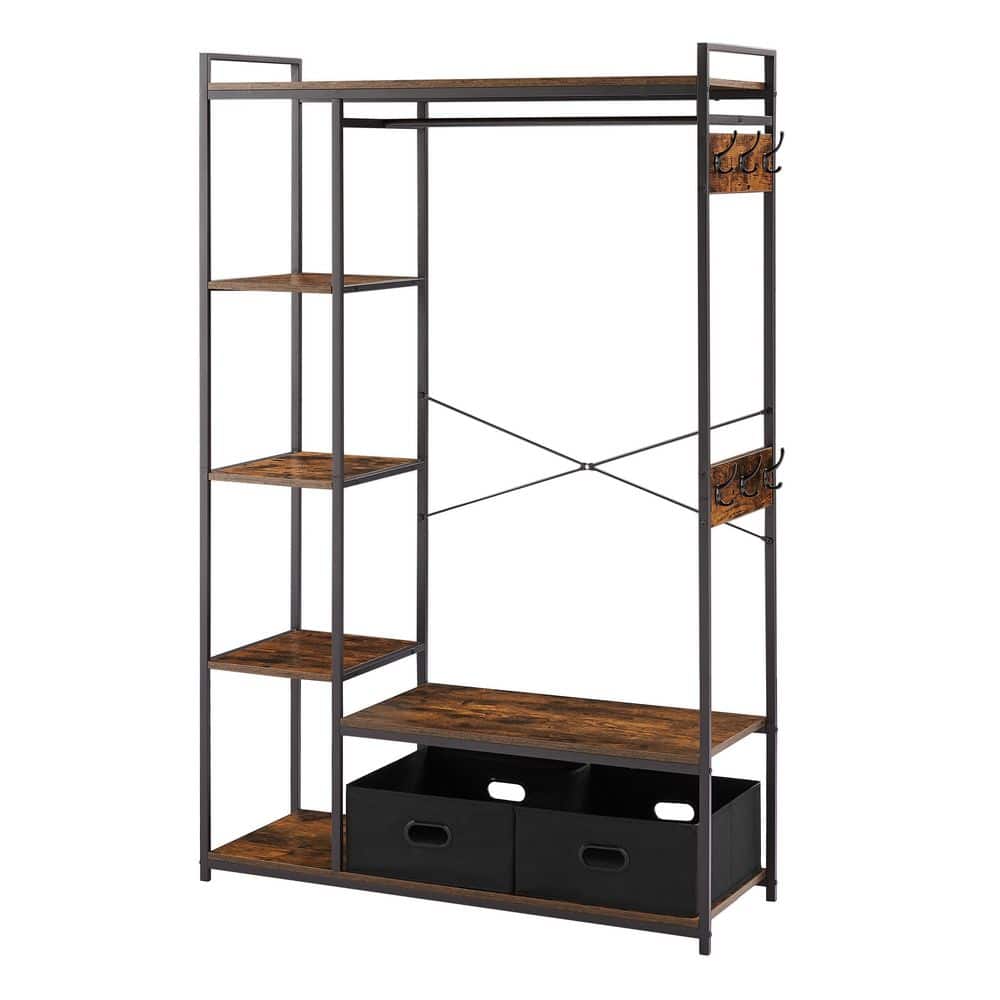 Black/ White Modern Clothes Garment Rack,Metal and Wood Closet Rack Closet  Organizer System with Hanging Rod and Shelf - Bed Bath & Beyond - 35289167
