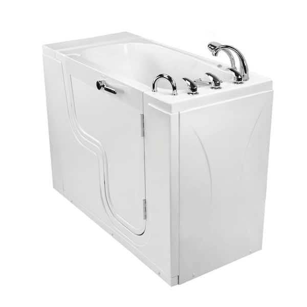Ella Wheelchair Transfer26 52 in. Acrylic Walk-In MicroBubble Air Bath Bathtub in White with Faucet Set, RHS 2 in. Dual Drain