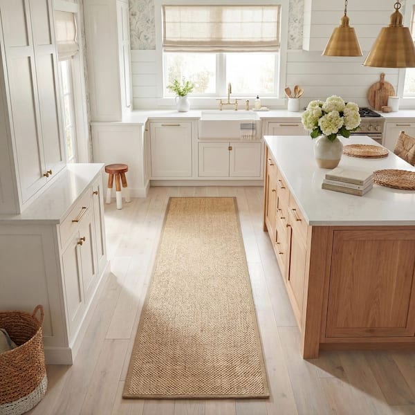 Natural Fiber Maize/Linen 3 ft. x 8 ft. Border Runner Rug