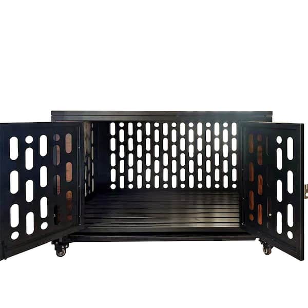 Foobrues Dog Crate End Table with Cushion and Hooks, Furniture Style Mesh Pet Kennels, Dog House Indoor Use