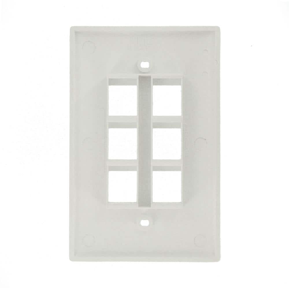 White High-Impact Nylon 6-Port Single Gang Faceplate
