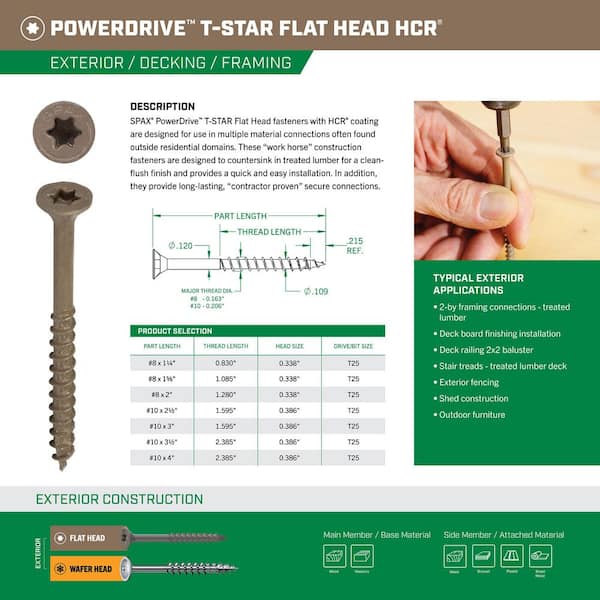 SPAX #8 x 1-5/8 in. Tan PowerDrive Exterior T25 T-Star Flat Head