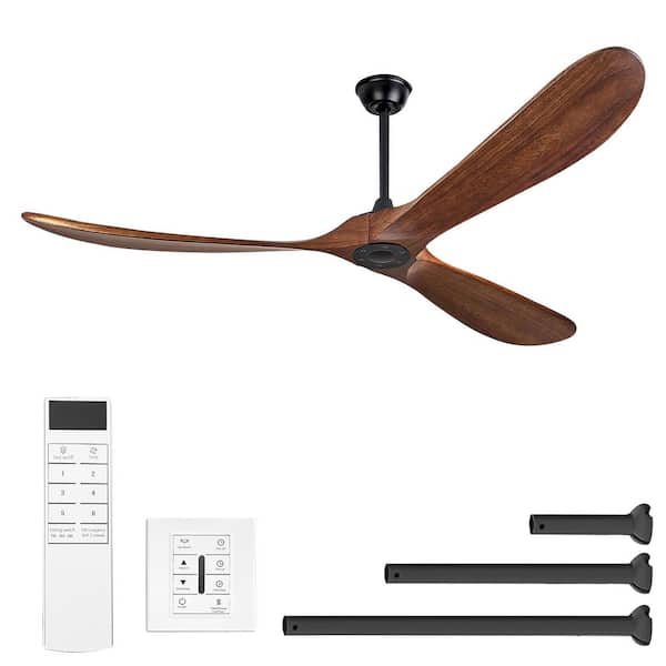 Shinevoy 72 in. Outdoor Large Black Red-Brown Wood Baldes Ceiling Fan with Remote Control for Patios