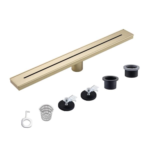 Flynama 24 in. Stainless Steel Long Rectangular Linear Grid Shower Drain in Brushed Gold