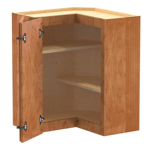 Newport 24 in. W x 12 in. D x 30 in. H Assembled Plywood Corner Wall Kitchen Cabinet in Cinnamon with Shelves