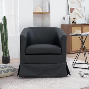 Ergonomic Black Fabric Upholstered 360° Swivel Accent Chair Armchair Barrel Chair Sofa for Living Room Bedroom