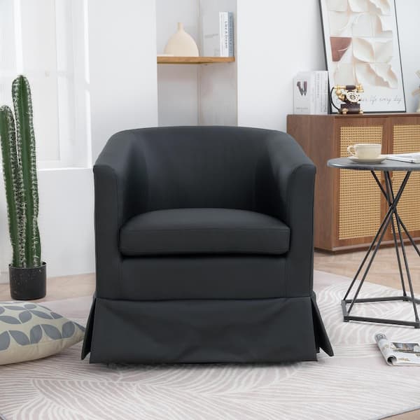 27 in. Black Upholstered Fabric Ergonomic 360° Swivel Arm Chair