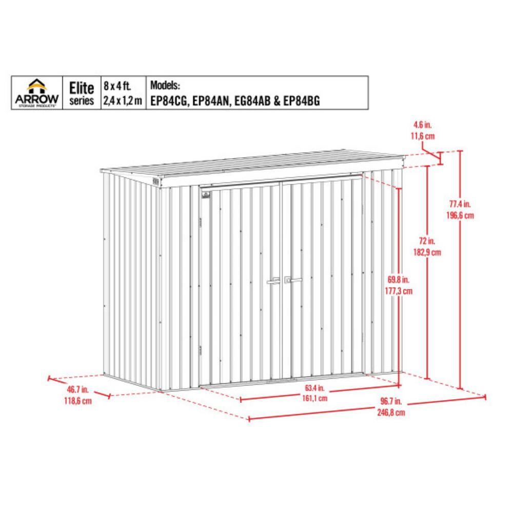 Elite 8 ft x 4 ft Blue Grey Galvanized Steel Storage Shed